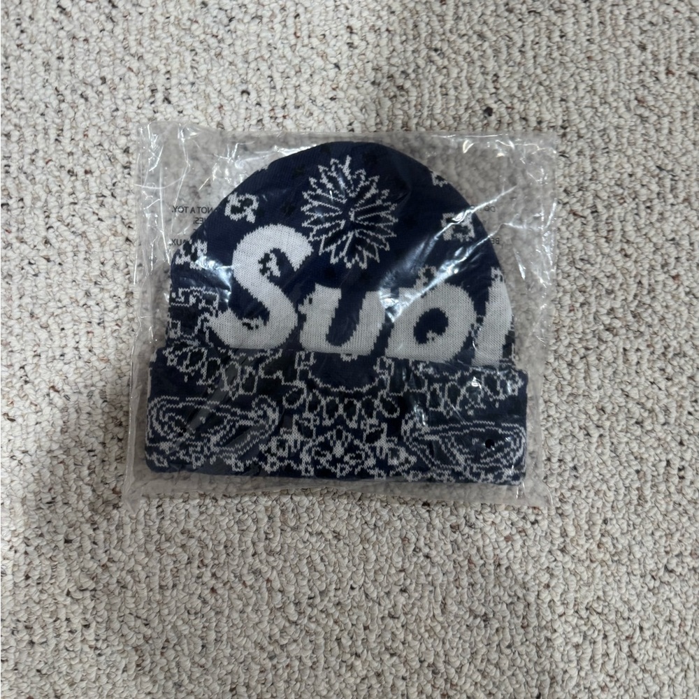 Supreme Big Logo Beanie Navy Bandana